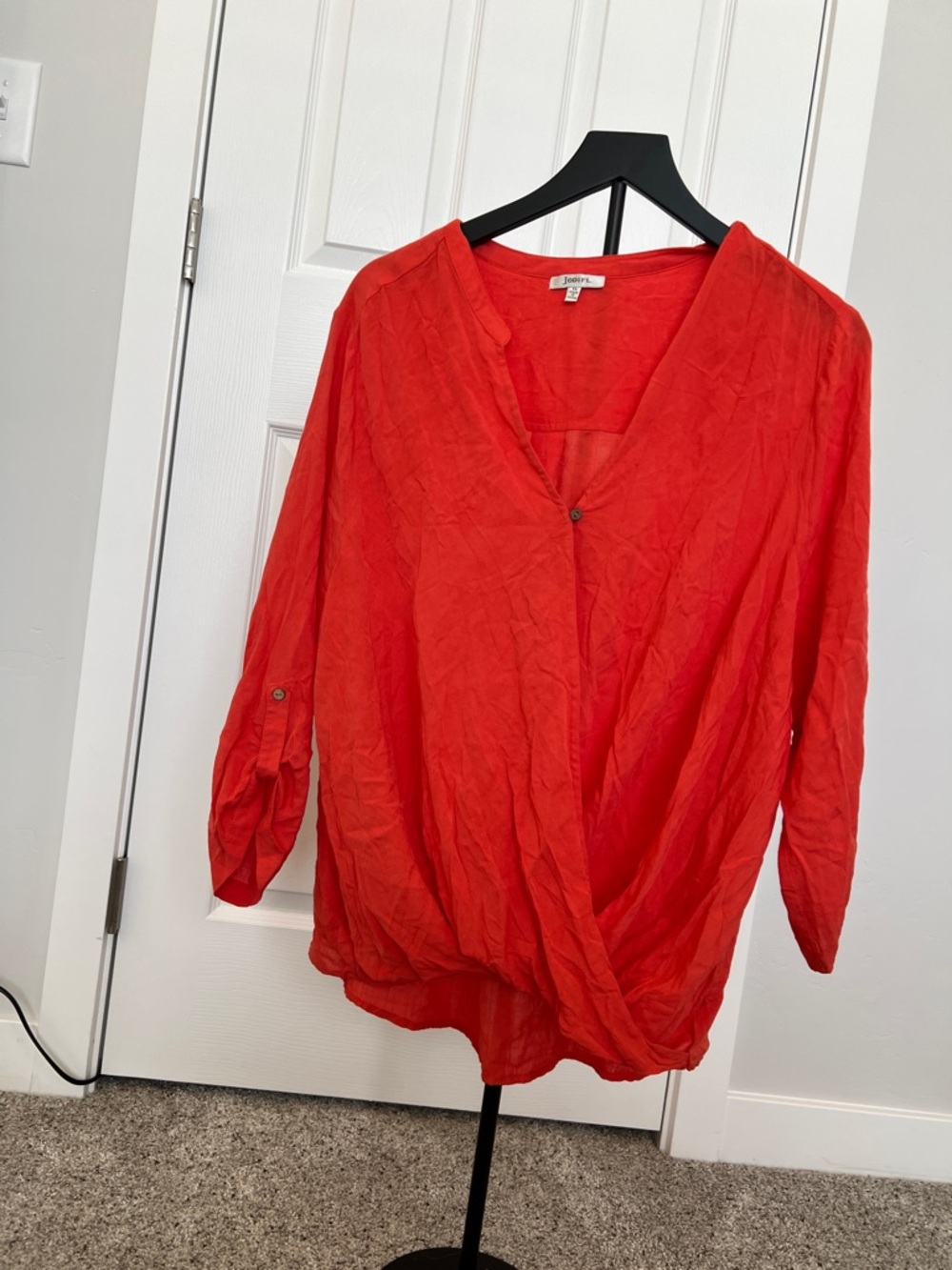 Eileen Fisher Bright Red Draped V-Neck Blouse